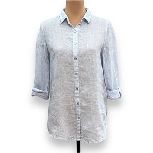 St Tropez West 100% Linen Striped Button Down Shirt S/Small Convertible Sleeves